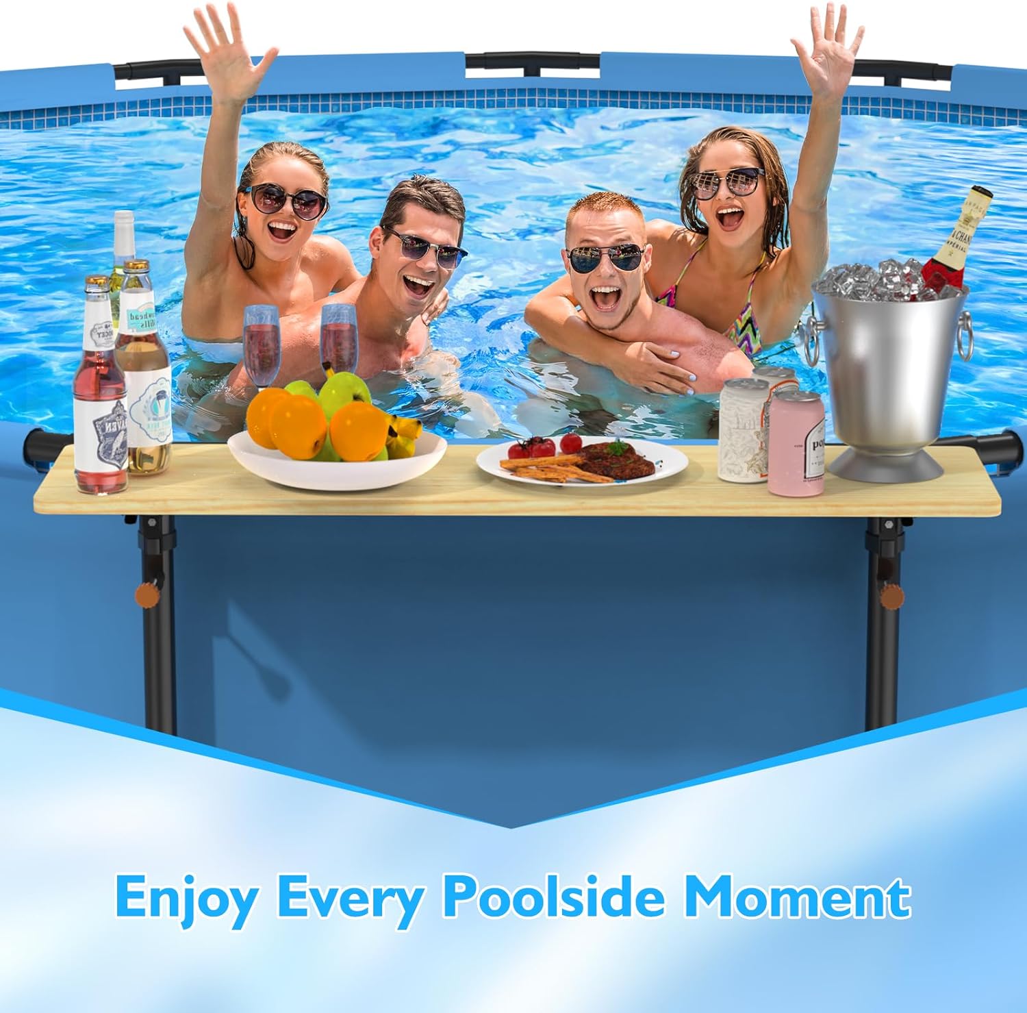 Pool Bar, Above Ground Pool Bar Table, Nordic Pine Foldable Poolside Bar, Swim Up Bar Pool Shelf Fits 3.7 Inch or Less Top Rail, Frame Above Ground Round & Oval Pool Accessories, 47×12in Table Top